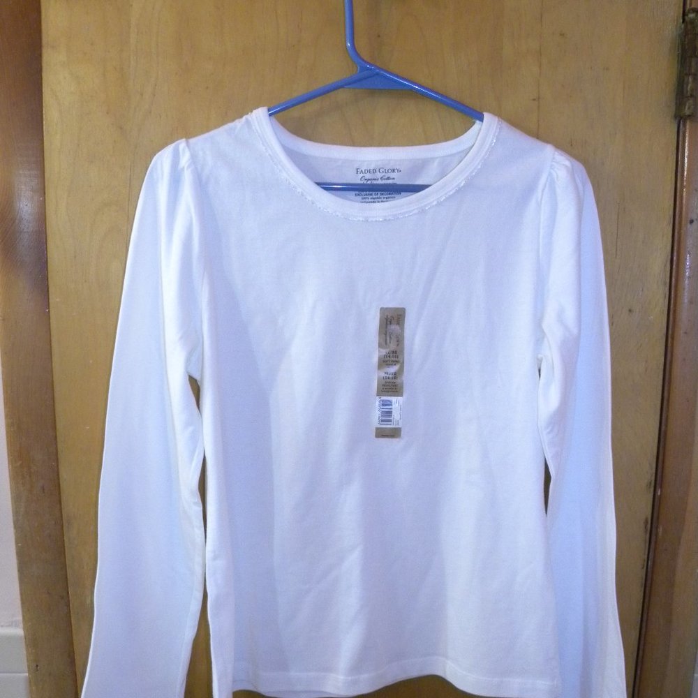 Girls White Faded Glory Long Sleeve Tee Shirt